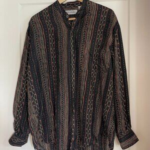 Vintage Silk Line Pattern Blouse, size Medium